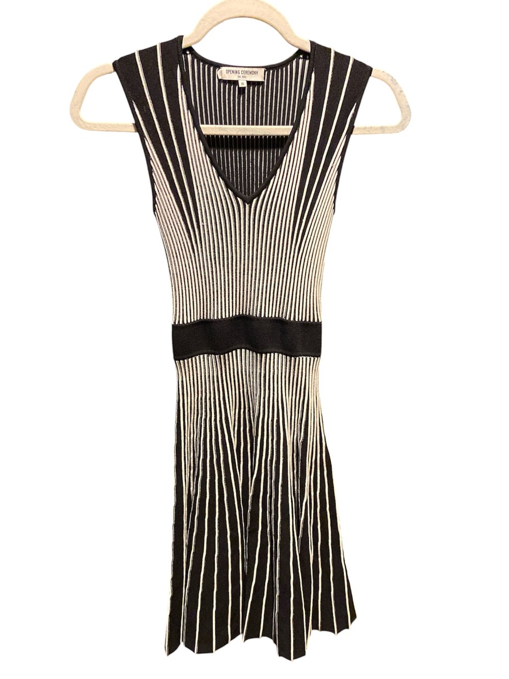 OPENING CEREMONY Striped Knit Dress In White/black Size XS